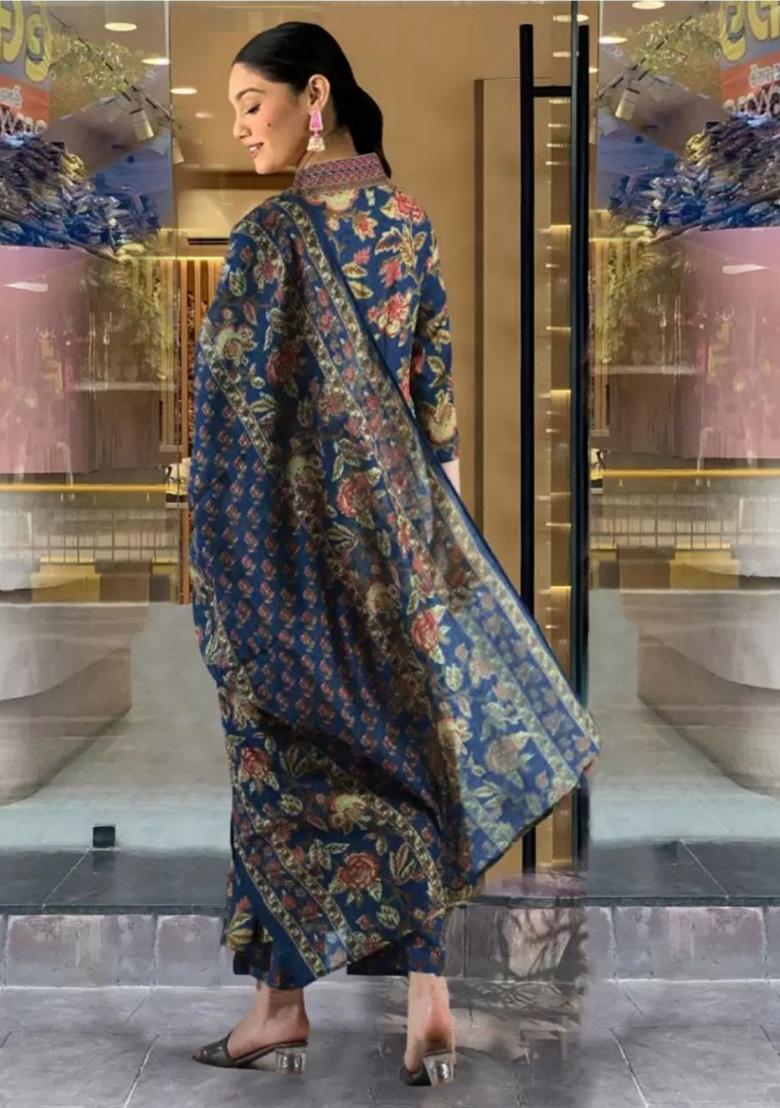 Blue Digital Print Rayon Anarkali Set