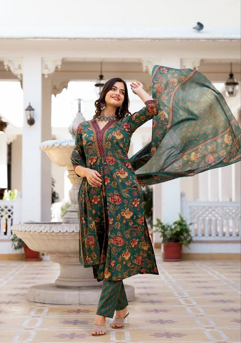 Green Digital Print Rayon Anarkali Set