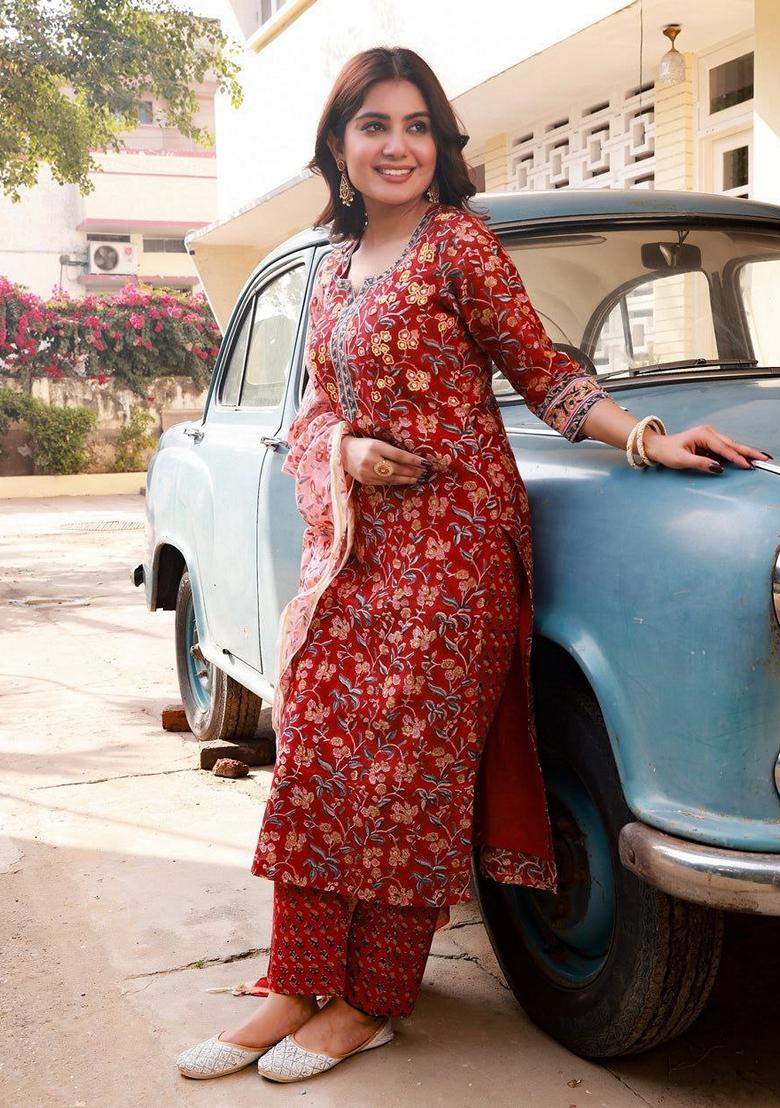 Maroon Digital Print Rayon Kurta Set