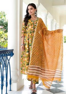 Yellow Digital Print Rayon Kurta Set
