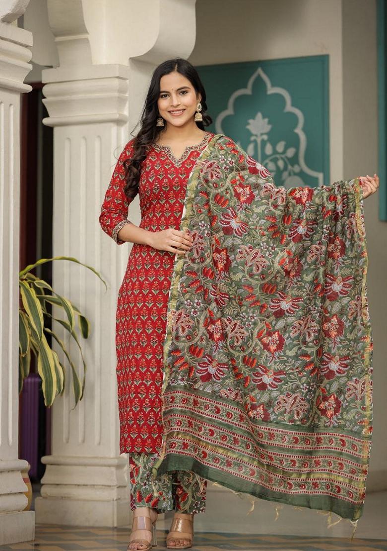 Maroon Digital Print Rayon Kurta Set