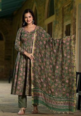 Green Digital Print Rayon Kurta Set