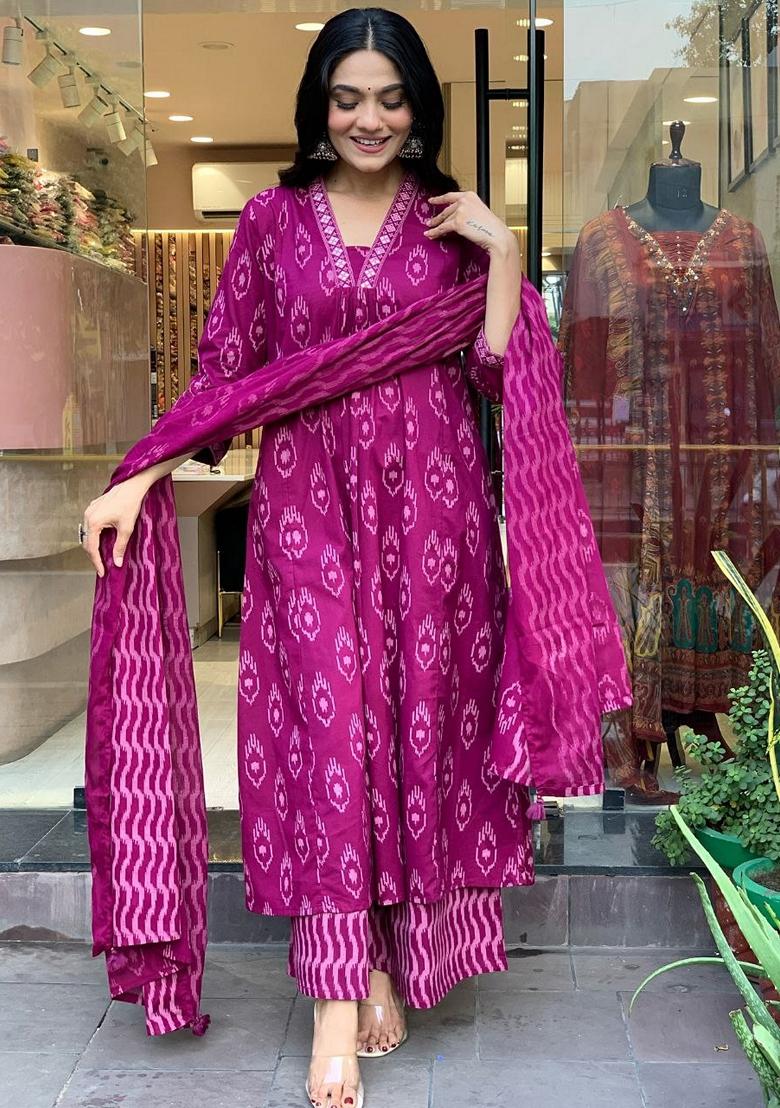 Purple Digital Print Rayon Kurta Set