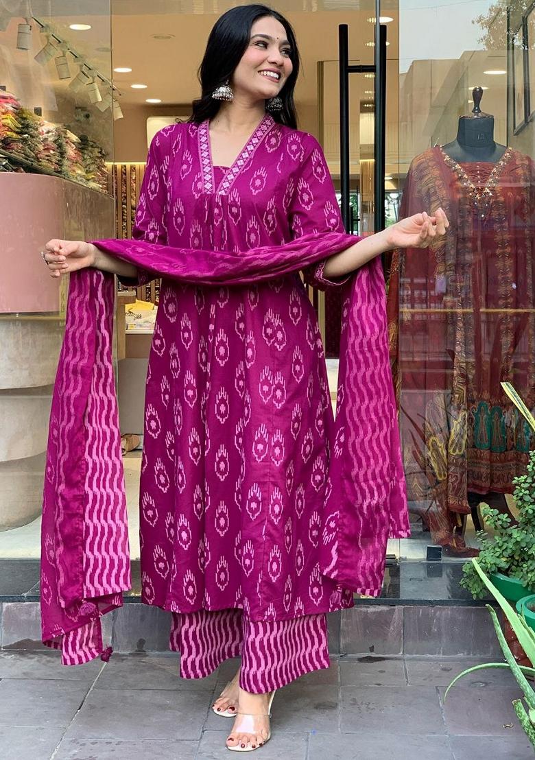 Purple Digital Print Rayon Kurta Set