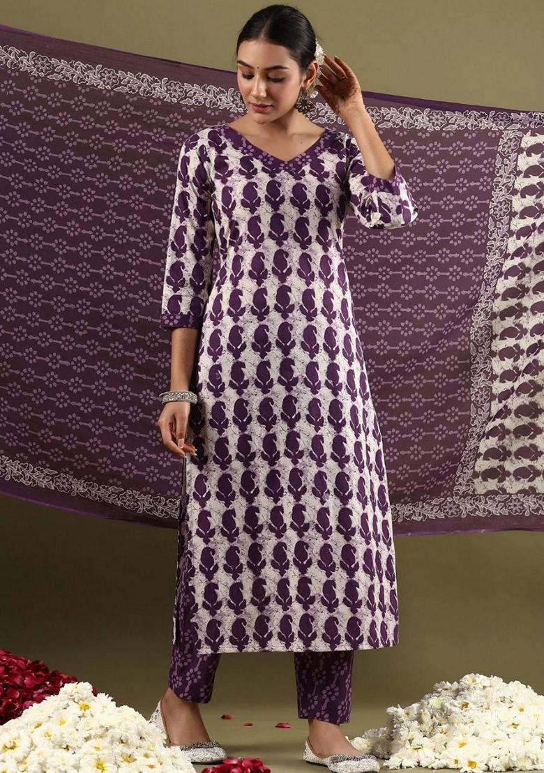Purple Digital Print Rayon Kurta Set