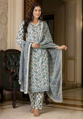 Blue Digital Print Rayon Kurta Set