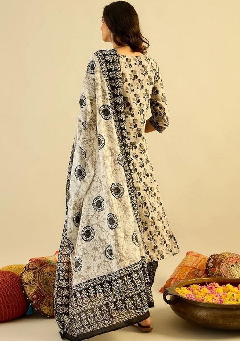 Black Digital Print Rayon Kurta Set