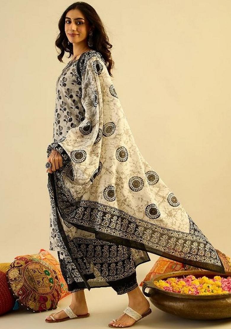 Black Digital Print Rayon Kurta Set