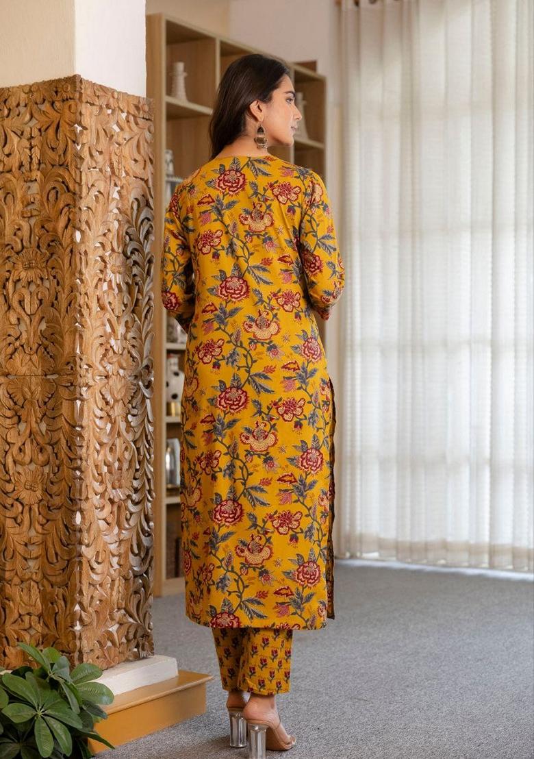 Mustard Digital Print Rayon Kurta Set