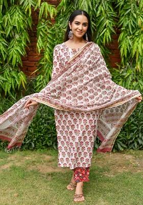 White Digital Print Rayon Kurta Set