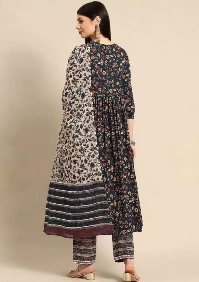 Green Digital Print Rayon Anarkali Set