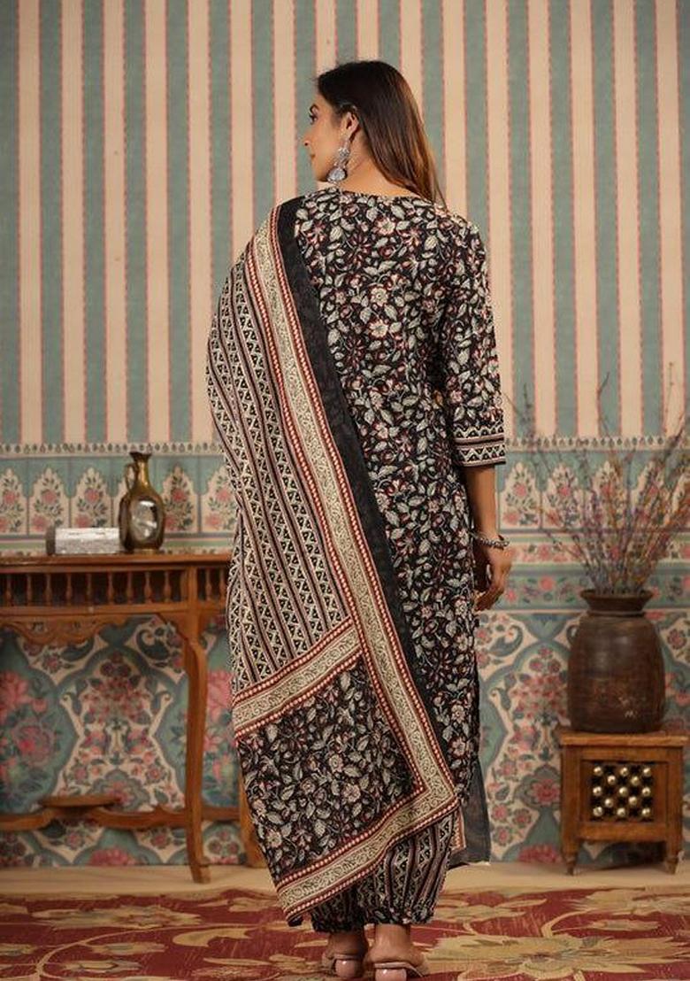 Black Digital Print Rayon Kurta Set