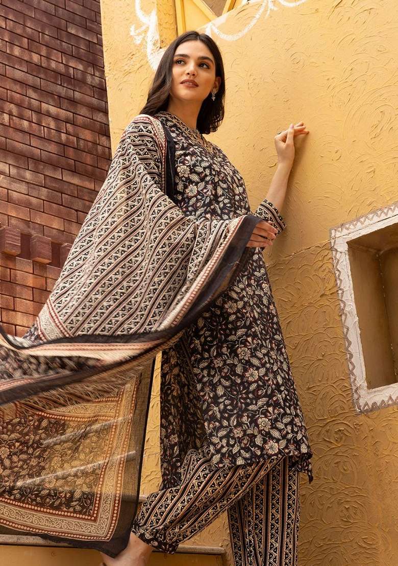 Black Digital Print Rayon Kurta Set With Dupatta - Indya