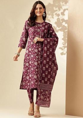 Purple Digital Print Rayon Kurta Set
