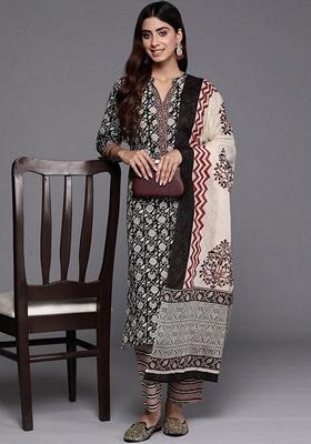 Black Digital Print Rayon Kurta Set