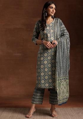 Blue Digital Print Rayon Kurta Set