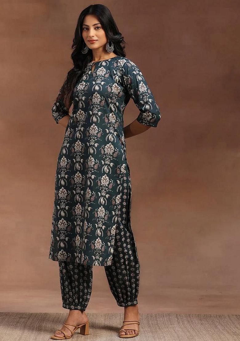 Blue Digital Print Rayon Kurta Set