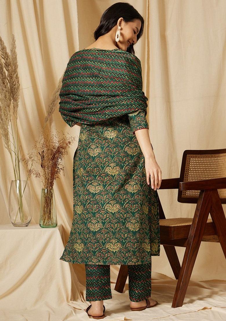 Green Digital Print Rayon Kurta Set