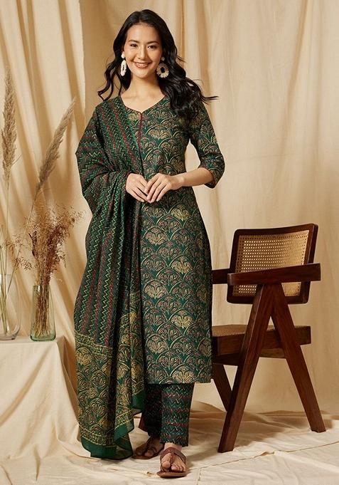 Green Digital Print Rayon Kurta Set