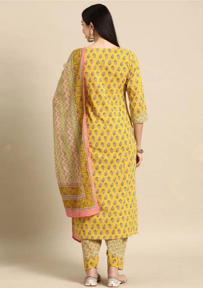 Yellow Digital Print Rayon Kurta Set