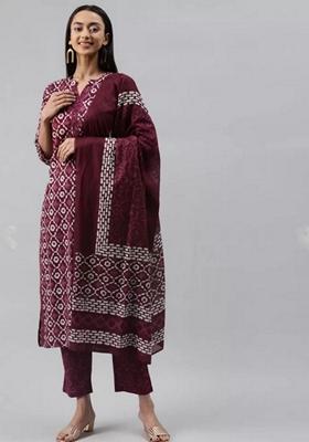 Purple Digital Print Rayon Kurta Set
