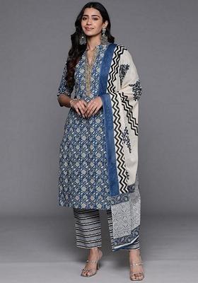 Blue Digital Print Rayon Kurta Set