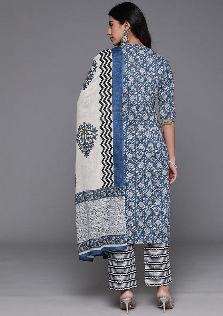 Blue Digital Print Rayon Kurta Set