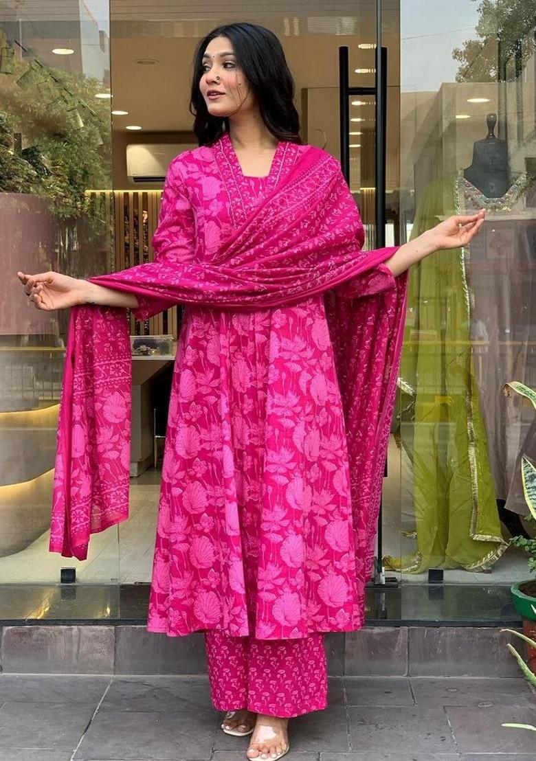 Pink Digital Print Rayon Kurta Set