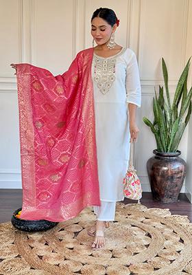 White Embroidered Chanderi Silk Kurta set