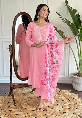 Light Pink Embroidered Rayon Kurta set