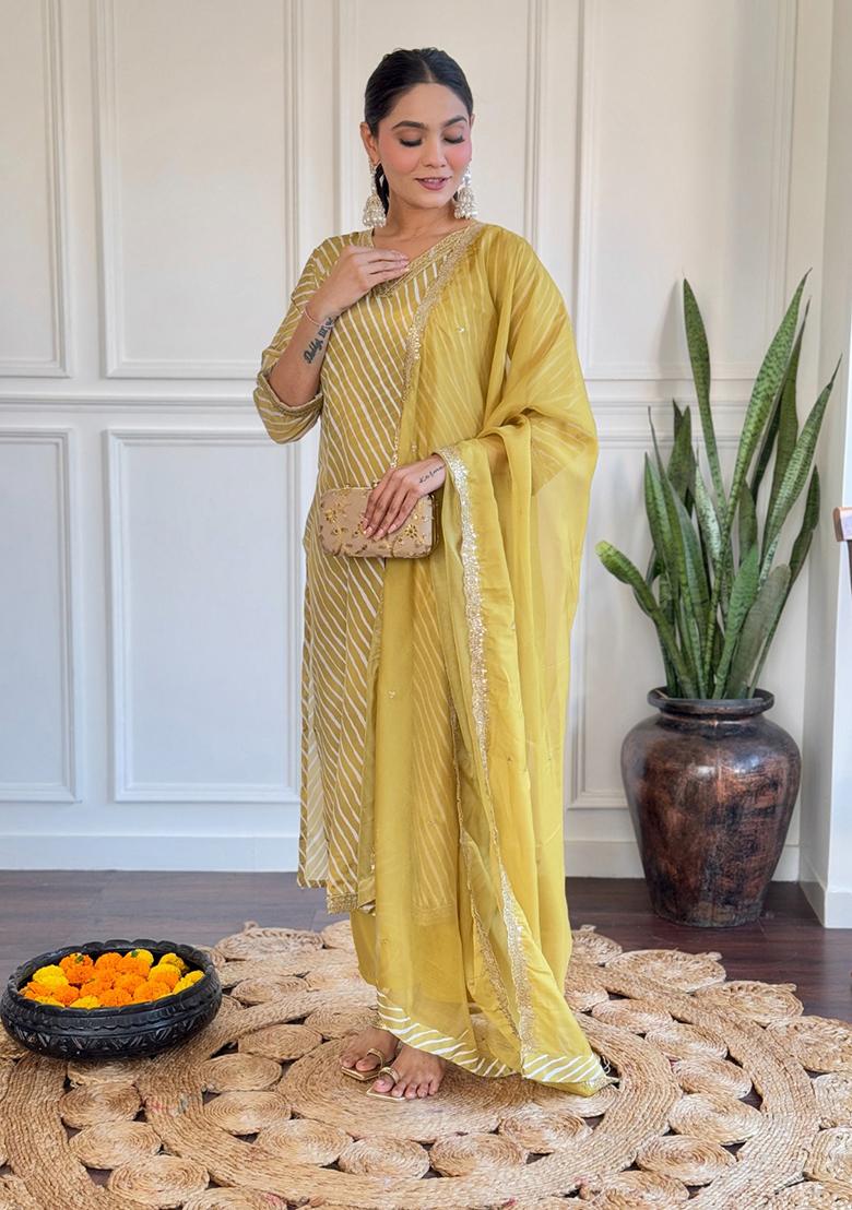 Mustard Embroidered Viscose Kurta set