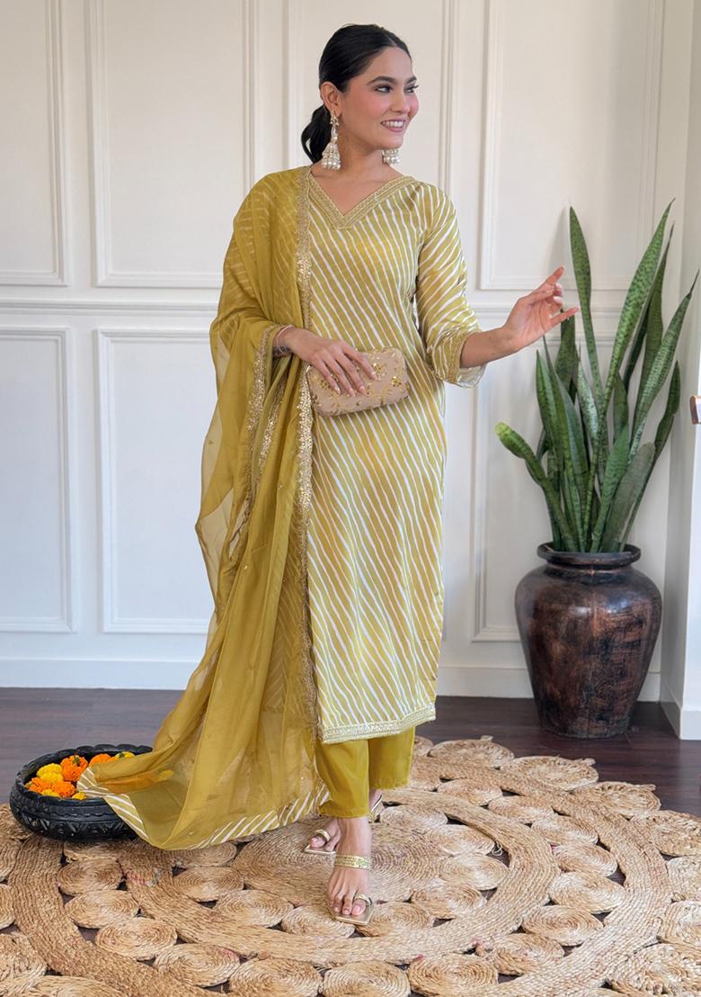 Mustard Embroidered Viscose Kurta set
