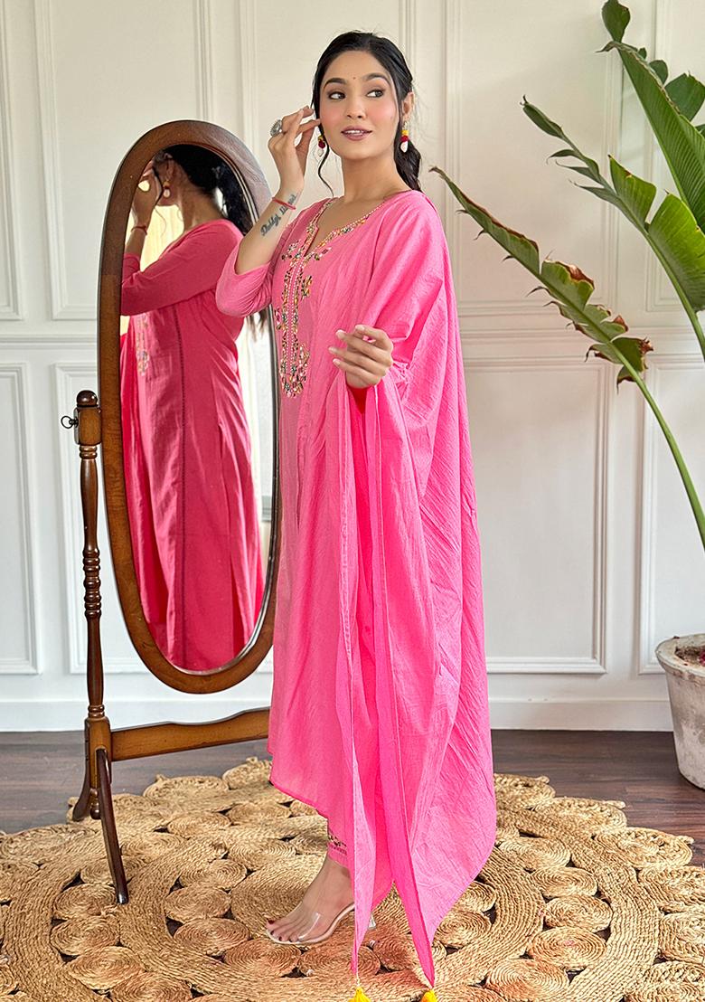 Light Pink Embroidered Viscose Kurta set