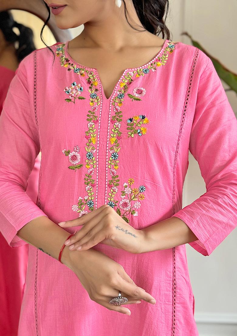 Light Pink Embroidered Viscose Kurta set