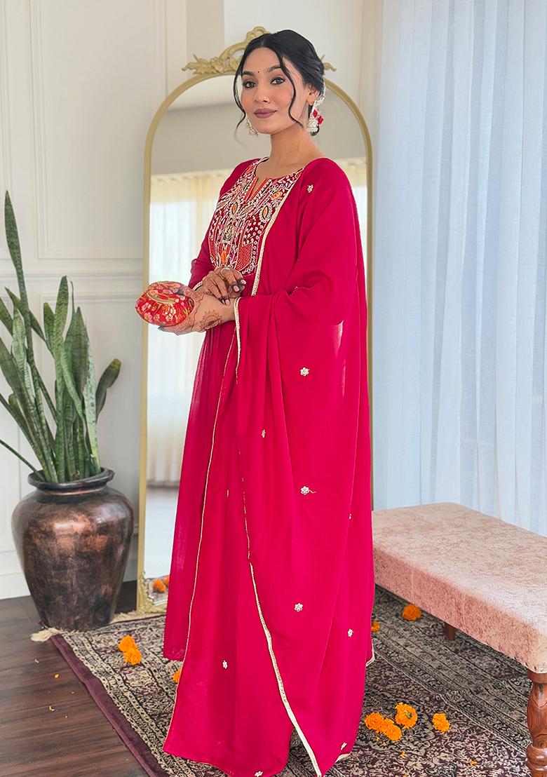 Hot Pink Embroidered Organza Kurta set