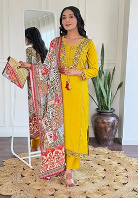 Yellow Embroidered Viscose Kurta set