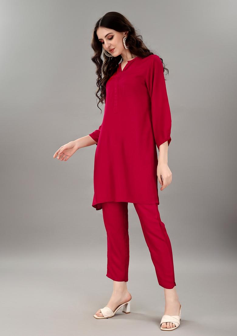 Rani Pink Digital Print Rayon Co-Ord Set