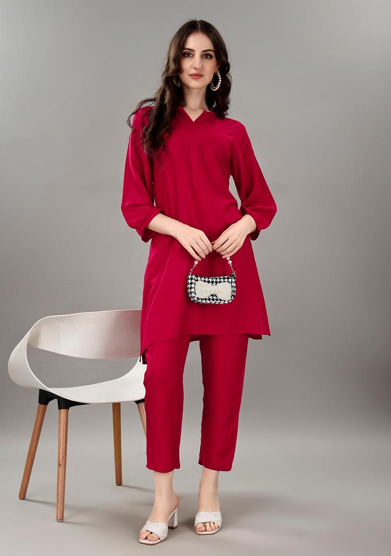 Rani Pink Digital Print Rayon Co-Ord Set