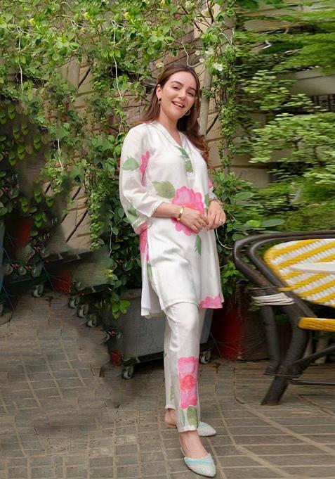 White Digital Print Rayon Co-Ord Set