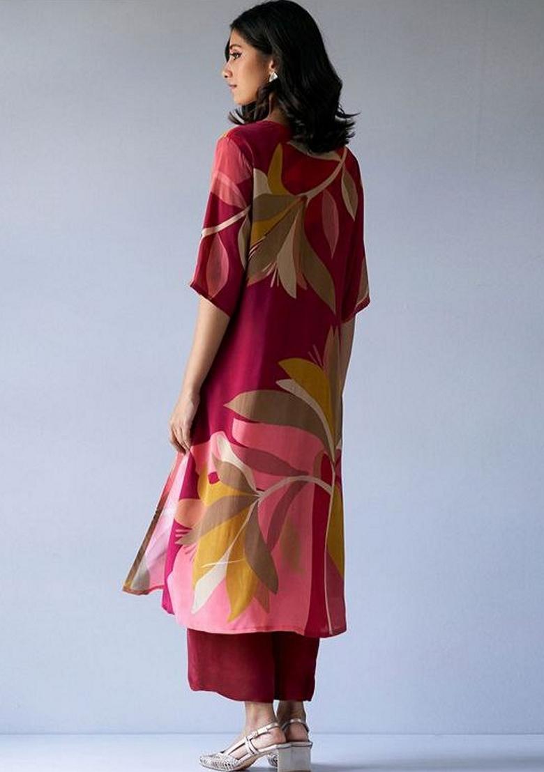 Maroon Digital Print Rayon Kurta Set