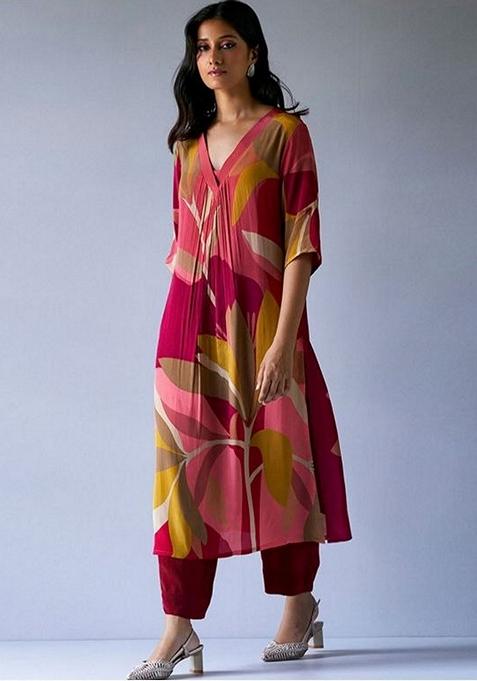 Maroon Readymade Designer Kurta With Digital Printed & Foil Work main image 1