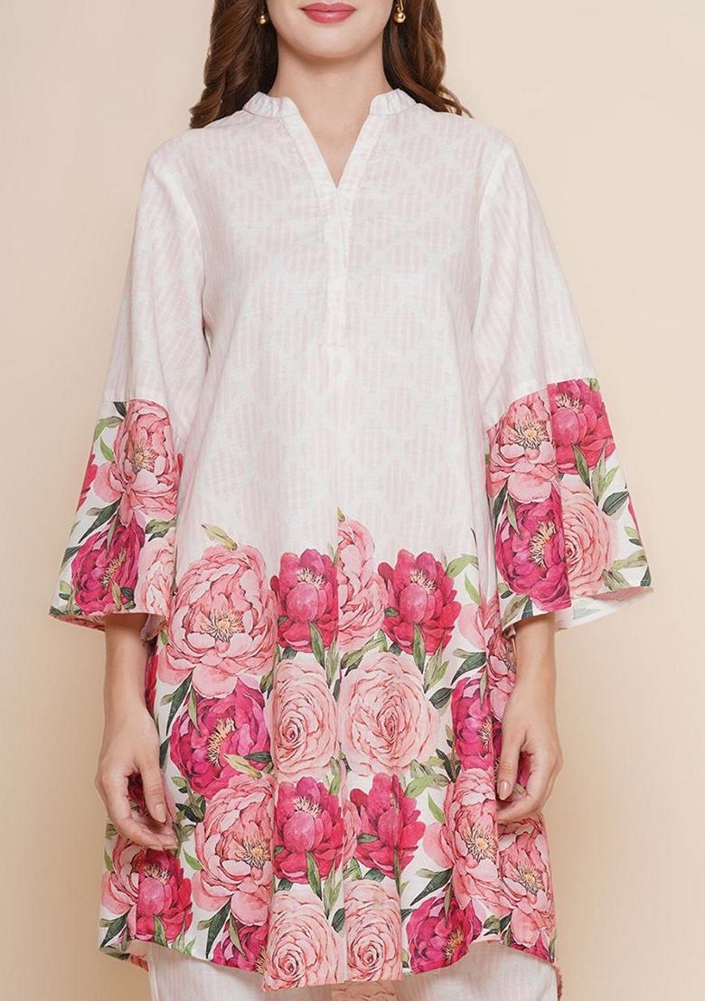 White Digital Print Rayon Co-Ord Set