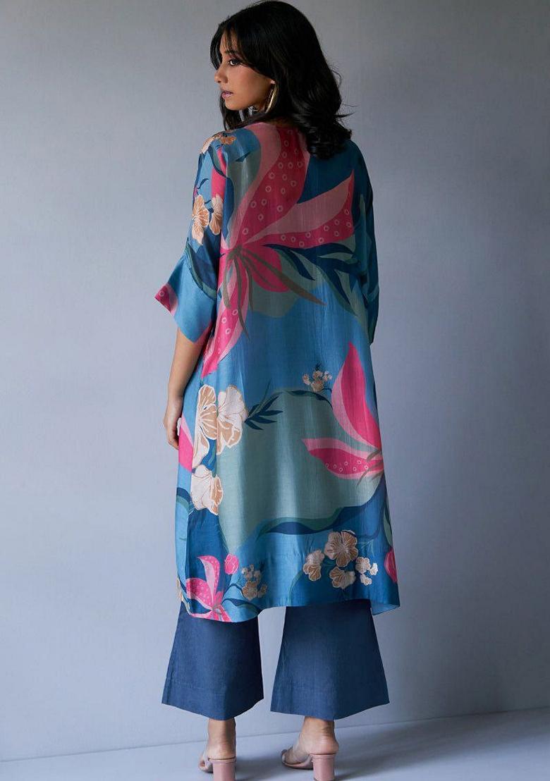 Blue Digital Print Rayon Kurta Set