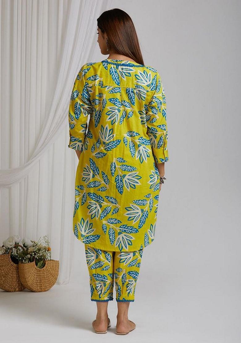 Yellow Digital Print Rayon Kurta Set