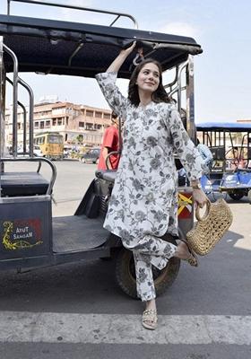 White Digital Print Rayon Kurta Set