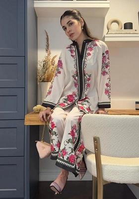 White Digital Print Rayon Co-Ord Set