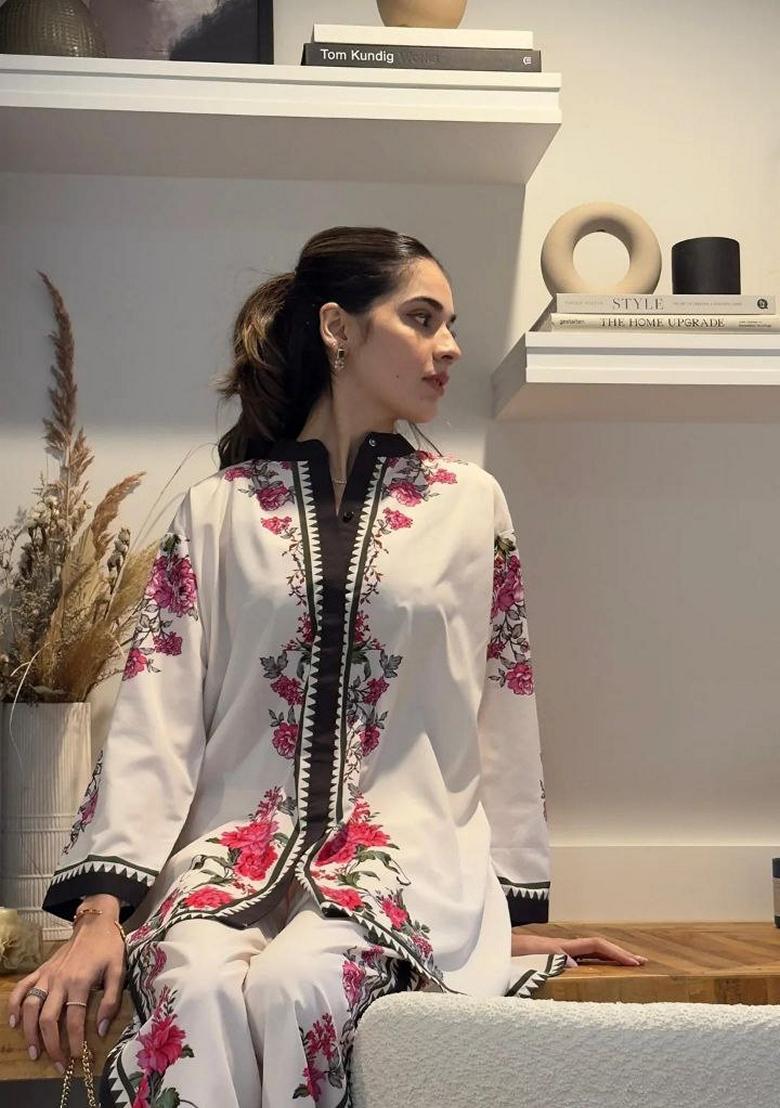 White Digital Print Rayon Co-Ord Set