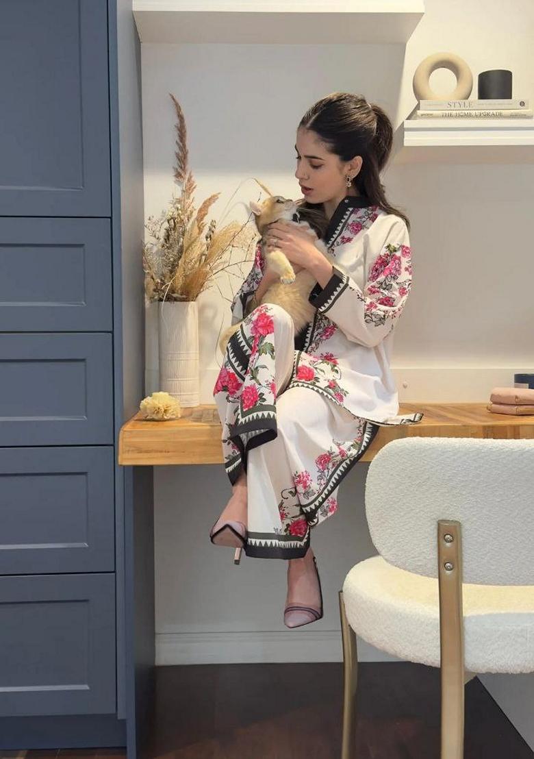 White Digital Print Rayon Co-Ord Set