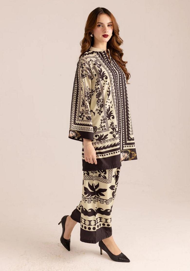 Black Digital Print Rayon Co-Ord Set