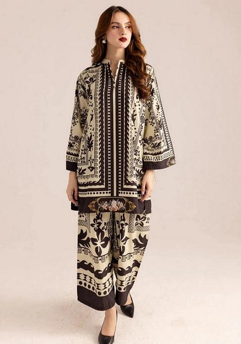 Black Digital Print Rayon Co-Ord Set